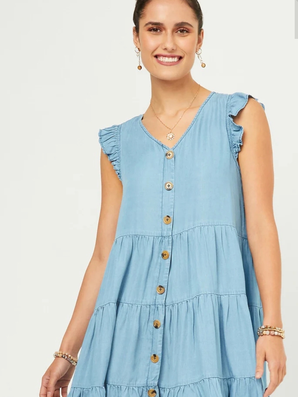 Hayden Light Blue Tiered Button-Front Dress